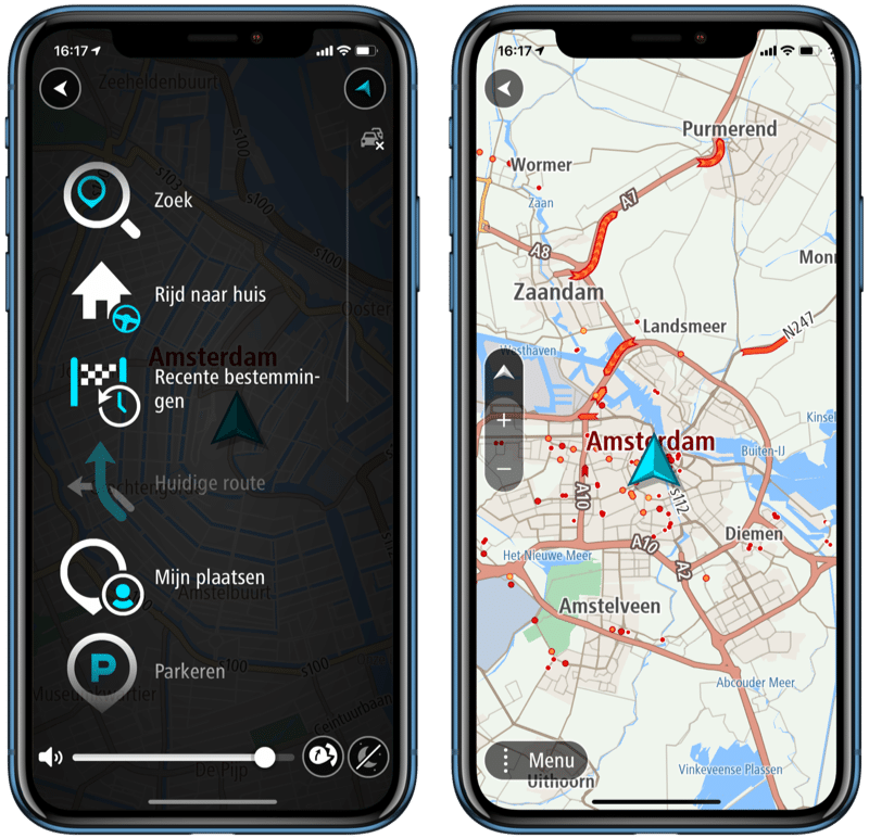 De app bied bijna dezelfde functionaliteiten als het volledige navigatiesysteem, echter heb je hier niet de mogelijkheid om routes te maken op het device zelf.